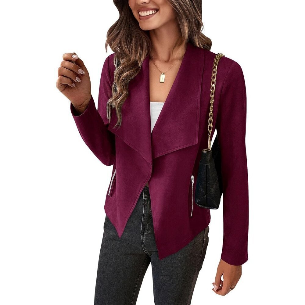 Women's Purple Red PRETTYGARDEN Faux Suede Jackets Fall Clothes Long Sleeve